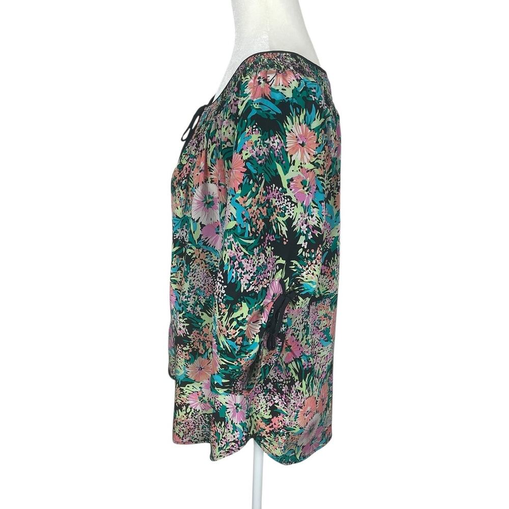 Yumi Kim Silk Floral Blouse Top Size Large Boho Bold Classic Unique - Picture 4 of 12
